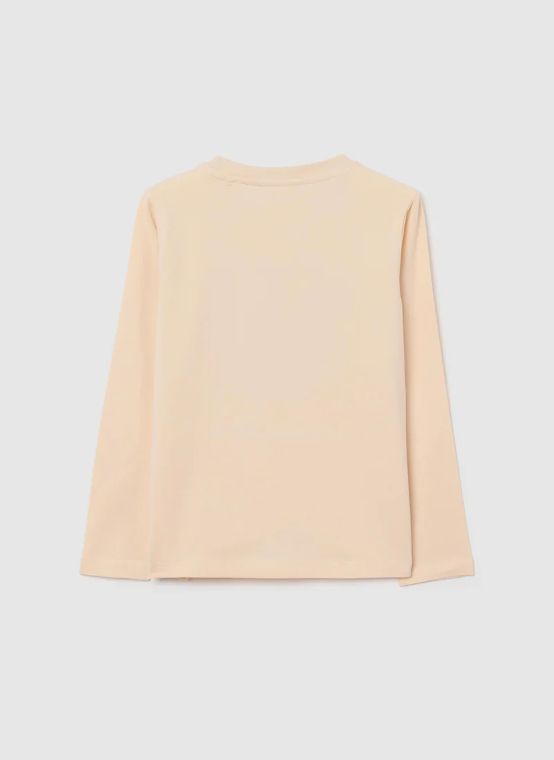 او في اس OVS Girl'S Beige Stretch Cotton Blend T-Shirt, Regular Fit